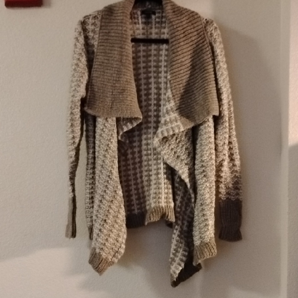 Brown and Cream Waterfall Cardigan Sweater